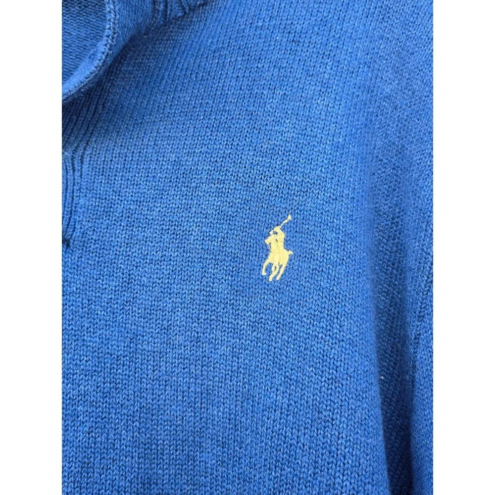 Polo Ralph Lauren Mens XL Blue Cotton Button Mock Neck Sweater Preppy Pony Logo